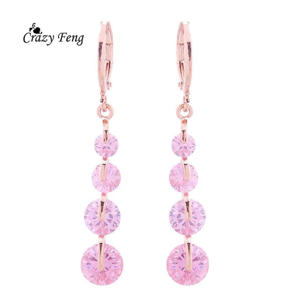 Hot Sale Fashion Jewelry Women Waterdrop Long Earrings Gold Color CZ Crystal Dangle Drop Earrings Free Shipping