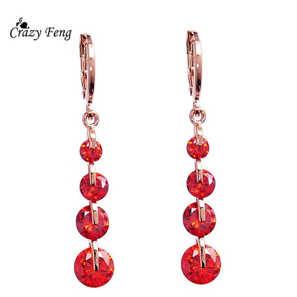 Hot Sale Fashion Jewelry Women Waterdrop Long Earrings Gold Color CZ Crystal Dangle Drop Earrings Free Shipping