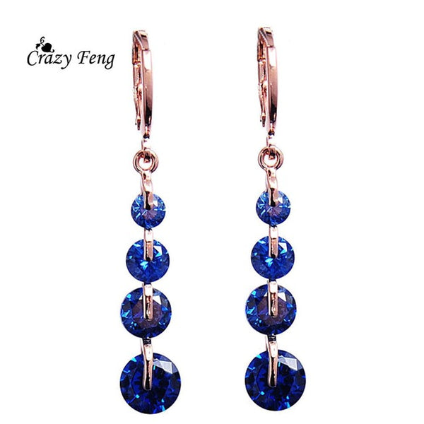 Hot Sale Fashion Jewelry Women Waterdrop Long Earrings Gold Color CZ Crystal Dangle Drop Earrings Free Shipping