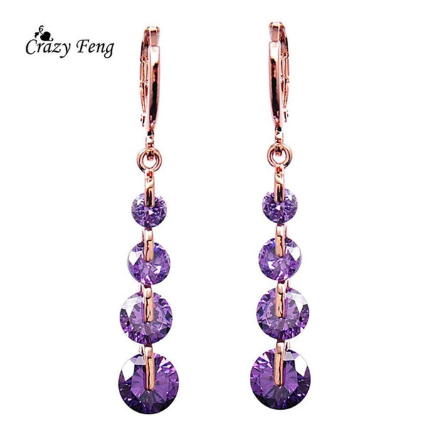 Hot Sale Fashion Jewelry Women Waterdrop Long Earrings Gold Color CZ Crystal Dangle Drop Earrings Free Shipping