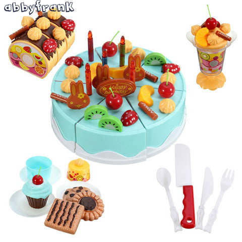 75Pcs Kitchen Toy Pretend Play Dishes Kid Toy Cutting Birthday Cake Food Toy Kitchen Plastic Play Food Cocina De Juguete Tea Set
