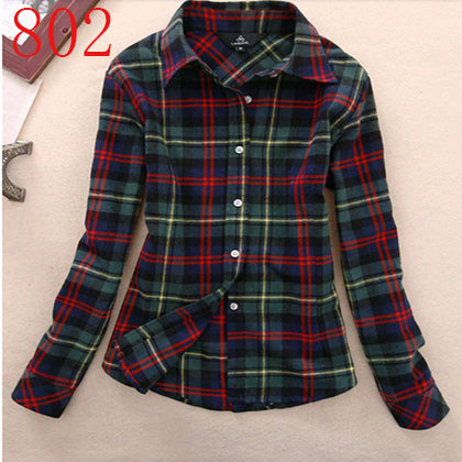 2017 New Hot Sale Long Sleeve Cotton Plaid Shirt Turn Down Collar Shirt Blusas Feminino Ladies Blouses Womens Tops Fashion