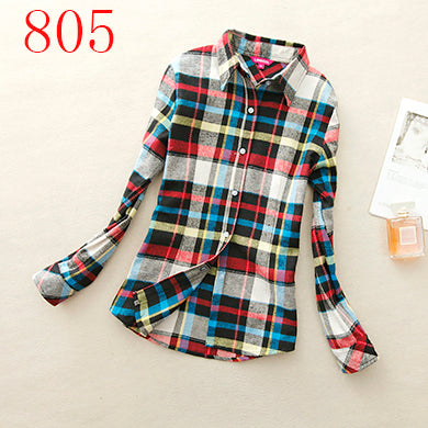 2017 New Hot Sale Long Sleeve Cotton Plaid Shirt Turn Down Collar Shirt Blusas Feminino Ladies Blouses Womens Tops Fashion