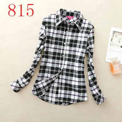 2017 New Hot Sale Long Sleeve Cotton Plaid Shirt Turn Down Collar Shirt Blusas Feminino Ladies Blouses Womens Tops Fashion