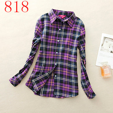 2017 New Hot Sale Long Sleeve Cotton Plaid Shirt Turn Down Collar Shirt Blusas Feminino Ladies Blouses Womens Tops Fashion