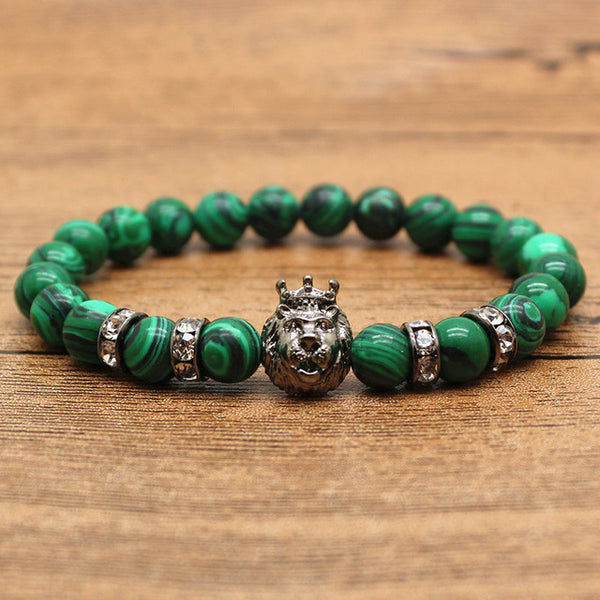 Hansion Hot Roman Knight Spartan Warrior Gladiator Helmet Rhinestone Bracelet Men Malachite Stone Bead Bracelets For Men Jewelry