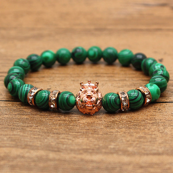 Hansion Hot Roman Knight Spartan Warrior Gladiator Helmet Rhinestone Bracelet Men Malachite Stone Bead Bracelets For Men Jewelry