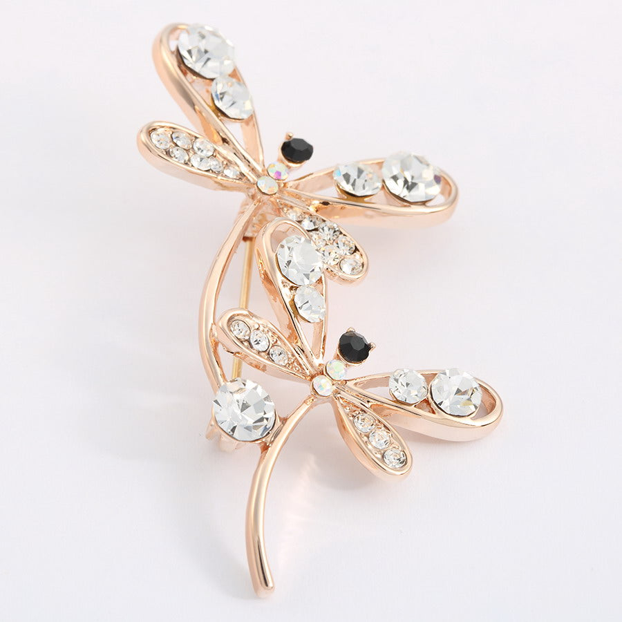New Fashion Two Dragonfly Brooch and Pins Zircon Crystal Gold Color Brooch Corsage Jewelry Party Gifts
