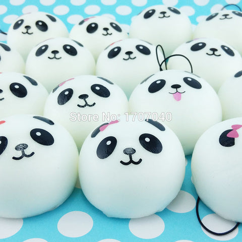 40pcs/lot 4cm Cute Panda Face Cartoon Squishy Kawaii Bread Buns Simulation Food Toys Wholesale