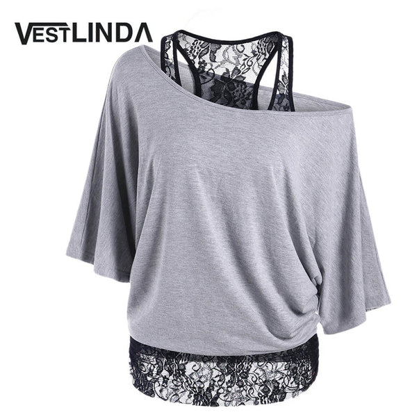 VESTLINDA Skew Collar Lace Trim T-Shirt Women Top Tees Short Sleeve Solid T Shirt Womens Clothing Casual Tshirt Summer Blusa