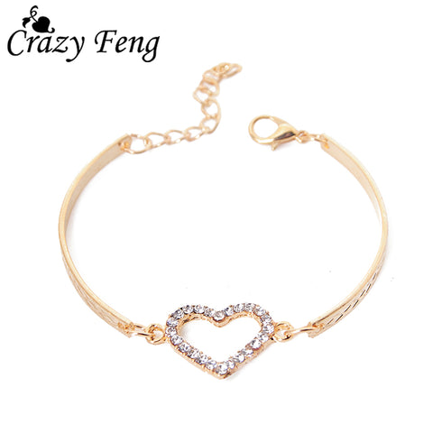 Romantic Love Heart Shaped Charm Bracelets Bangles Jewelry For Women Gold-color Austrian Crystal Chain Bracelet Pulseras
