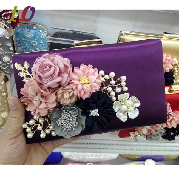 2017 newest Women Black Envelope Evening Clutch Bags Flower Chain Ladies Day Clutches Wine Purple Female Wedding Bag Purse 808