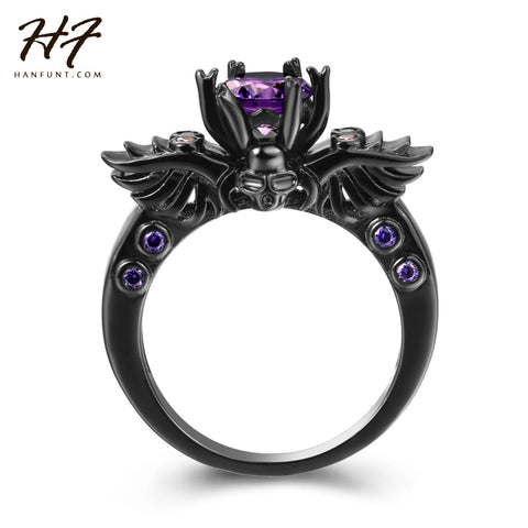 New Black Gold Color Rings Vintage Skull Shaped Ring Purple CZ Cubic Zirconia Fashion Jewelry For Women Wholesale R623