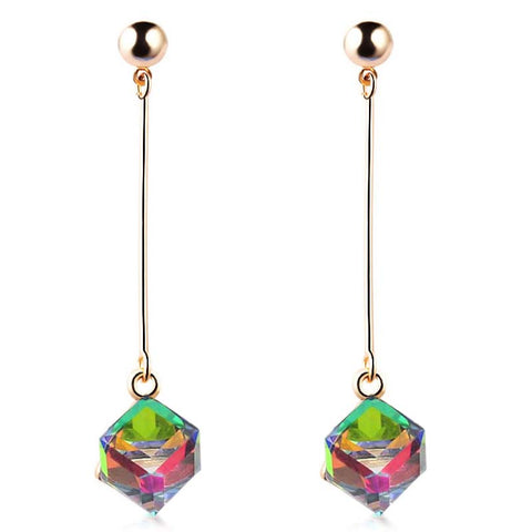 Fashion Long Earrings For Woman Jewelry Brincos Imitation Rhodium/ Gold-color Hot Sale Colorful Cube Crystal Stud Earring