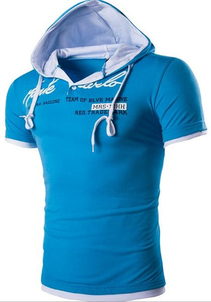 2017 Men Leisure Brand men t-shirt Summer Fashion Men Hooded Collar Sling Design T Shirt Men Short Sleeve Slim Male Tops 3XL YJ