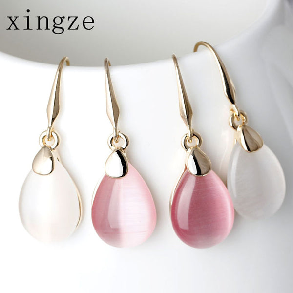 High Quality Gold Color Waterdrop-Shape Drop Earrings Clear Moonstone Opal Rose Crystal Earrings Women Fine Jewelry Wholesale