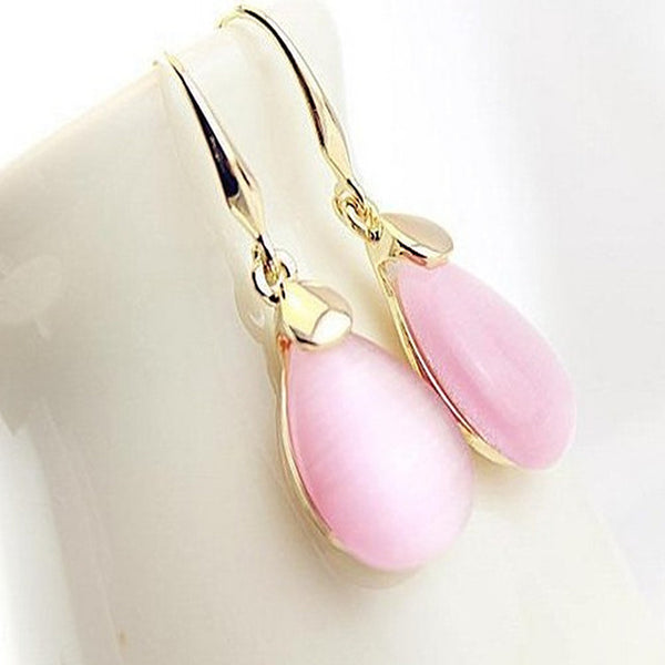 High Quality Gold Color Waterdrop-Shape Drop Earrings Clear Moonstone Opal Rose Crystal Earrings Women Fine Jewelry Wholesale