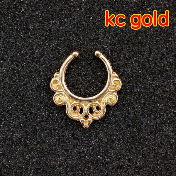 Ethnic Hollow crystal clicker fake septum For Women Studs Clip Hoop nose ring Faux Piercing Punk Men Body Jewelry non Wholesale