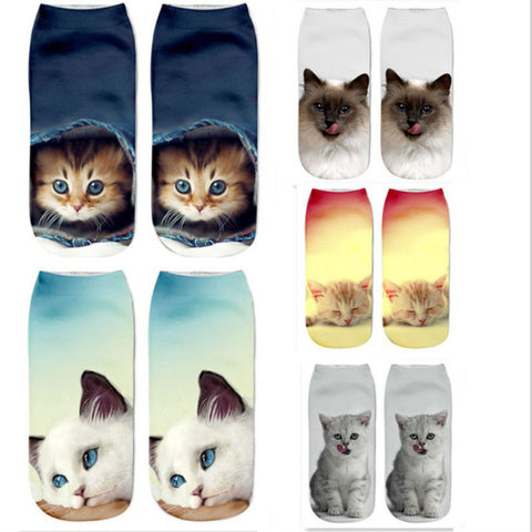 2017 New 3D Printing Women Socks Brand Sock Fashion Unisex Socks Cat Pattern Meias Feminina Funny Low Ankle HOT