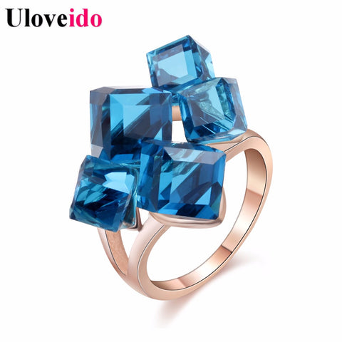 Uloveido Sale Gifts for New Year Rose Gold Color Jewelry Woman's Crystal Square Stone Punk Rings for Women Anillos 2017 GR123