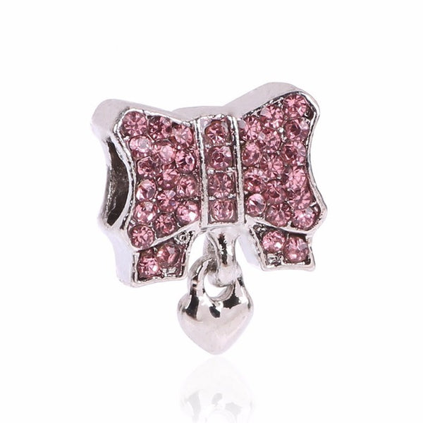Couqcy Lovely Pink Beads Fit Original Pandora Bracelet Necklace Big Hole Diy Charms For Women Enamel Heart Shape Pendant Gift
