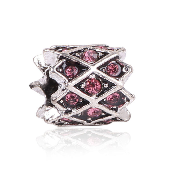 Couqcy Lovely Pink Beads Fit Original Pandora Bracelet Necklace Big Hole Diy Charms For Women Enamel Heart Shape Pendant Gift