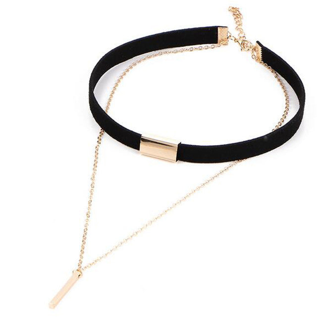 Cloaccd New Design Black Velvet Leather Choker Necklace Fashion Gold Color Long Chain Alloy Pendant for Women
