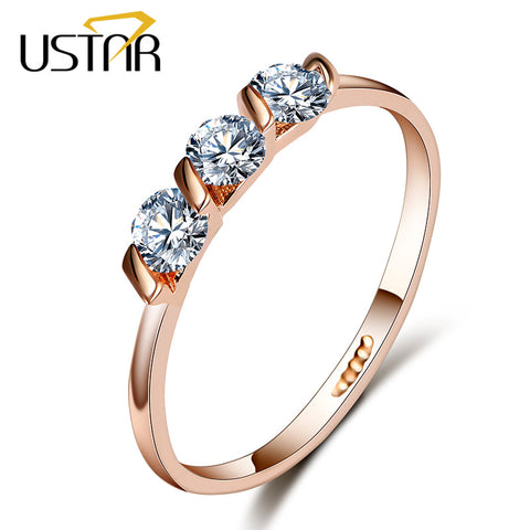 USTAR AAA Zircon crystals Wedding rings for women Rose Gold color engagement rings female Anel Jewelry gifts top quality