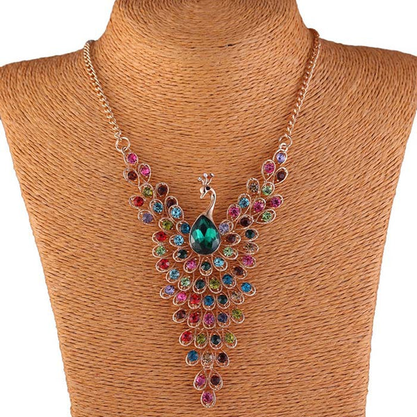 Match-Right Rhinestone Peacock Statement Necklace Pendant Women Summer Style Jewelry For Gift Party