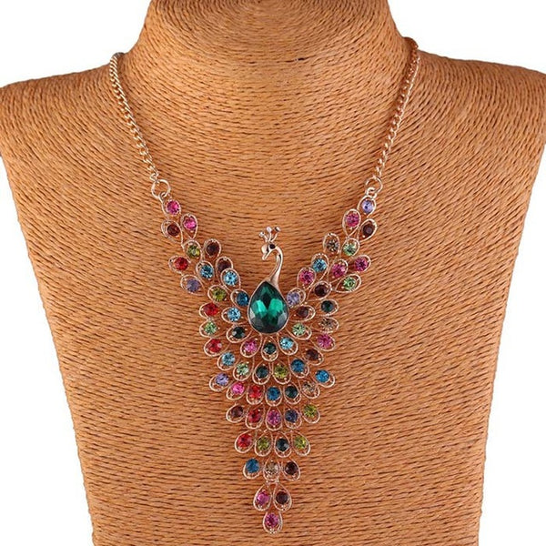 Match-Right Rhinestone Peacock Statement Necklace Pendant Women Summer Style Jewelry For Gift Party