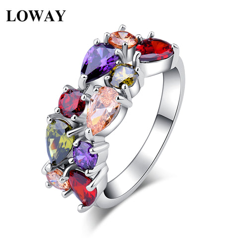LOWAY White Colorful  Gold Color Engagement Austrian Zirconia Rings for Women Wedding Jewelry JZ5805