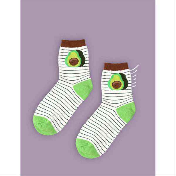 2017 cotton jacquard fruit socks women lovely striped avocado food socks dot point new design ukraine kawaii cute spring socks