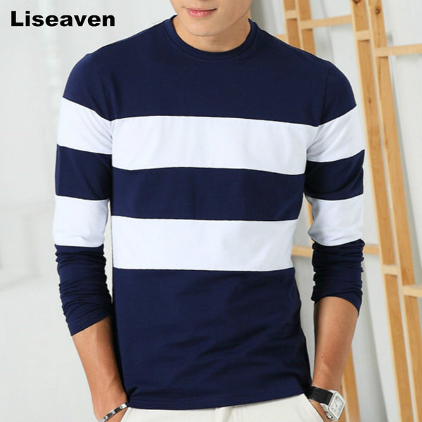 Liseaven 2017 New Autumn Winter Mens Long Sleeve T-Shirt O Neck Striped T Shirt for Men