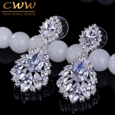 CWWZircons Elegant Chandelier AAA+ Cubic Zirconia Long Big Crystal Bridal Dangle Drop Earring For Wedding Jewelry CZ202