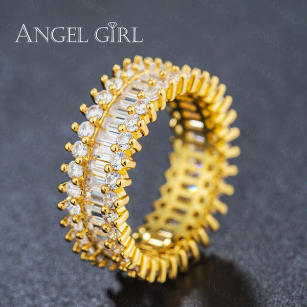 Angel Girl Hot Sales Luxury Rings Paved Rectangle Crystal&CZ Wedding&Engagement Rose Gold Color Ring Jewelry For Women R49-60730