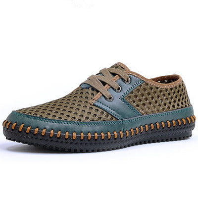 2017 Summer Breathable Mesh Shoes Mens Casual Shoes Genuine Leather Slip On Brand Fashion Summer Shoes Man Soft Comfortable