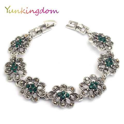 Yunkingdom Bohemian ethnic style jewelry silver color bracelets for women green resin bijouterie bracelets & bangles K1796