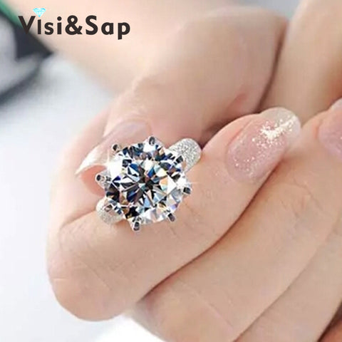 Visisap White Gold Color ring 8 Carat Crown AAA cubic zircon Wedding Rings For Women Luxury size 5-11 fashion jewelry VSR064
