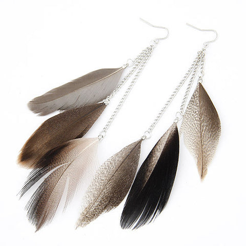 SHUANGR Feather Earrings for Women Boucle d'oreille Femme Bijoux Silver-Color Drop Earring Brincos Aretes Orecchini Pendientes