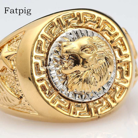 Fatpig Jewelry Fashion Rings for Men 2017 Cool Lion Eagle Star Gold-color Ring Jewelry Size 8-12 Men Rings for Wedding