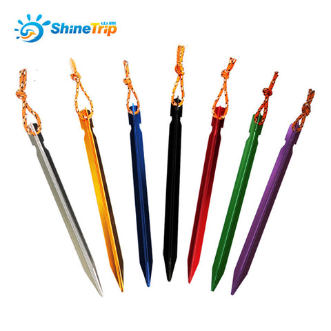 ShineTrip 10 Pcs Aluminument Tent Pegs  with Rope  Stake Camping Hiking Equipment Outdoor Traveling Tent Accessories 18CM