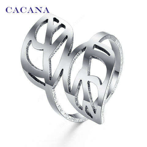 CACANA Stainless Steel Rings For Women With Double Leaf Fashion Jewelry Wholesale NO.R143