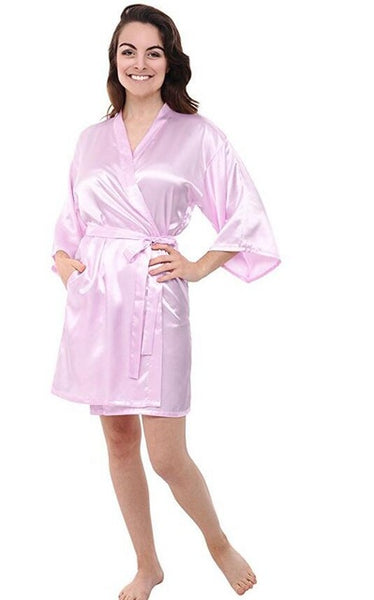 Women Silk Satin Short Night Robe Solid Kimono Robe Fashion Bath Robe Sexy Bathrobe Peignoir Femme Wedding Bride Bridesmaid Robe