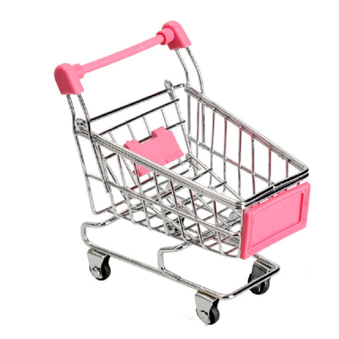 1Pcs Mini Supermarket Shopping Trolley Phone Holder Office Desk Storage Shopping Cart Toy Handcart Eco-Friendly Basket