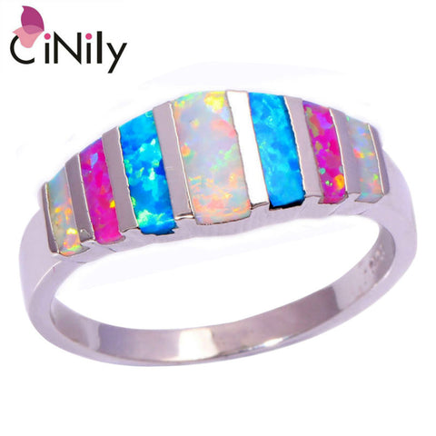 CiNily Created Pink Blue White Fire Opal Silver Plated HOT SELL Wholesale Retail for Women Jewelry Ring Size 5-13 OJ5449