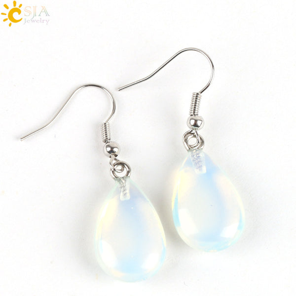 CSJA 2016 Hook Glaze Tear Water Drop Opal Crystal Lazuli Beads Dangle Natural Pendant Stone Earring Handmade Women Jewelry E106