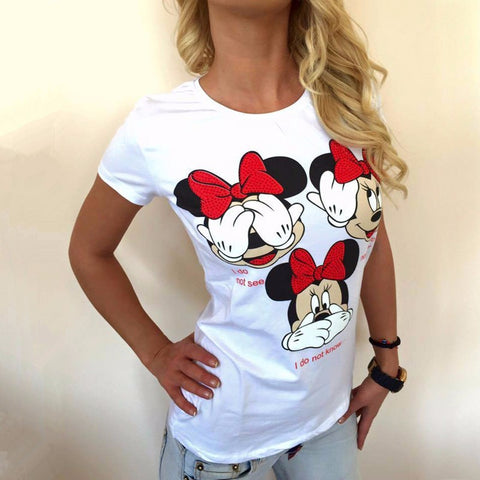 New Cartoon Anime Mickey women T Shirt Women Summer Short-sleeve Emoji Casual T shirt Woman Clothes O Neck T-shirt Femme