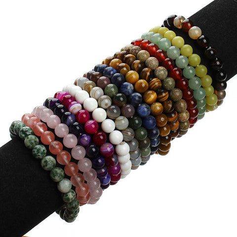 2017 New Summer Style Natural Stone Beads Bracelet Women Men Pink Blue White Yellow Red Beaded Stretch Bracelets Bangles F2852