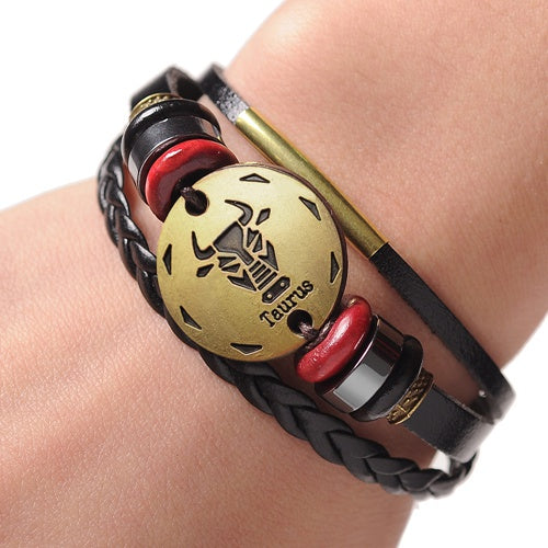 12 Zodiac Signs Cuff Leather Bracelet Men Femme Charms For Women Jewelry Couple Lovers Fits For Original Bracelets & Bangles