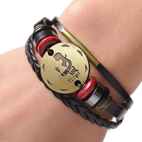 12 Zodiac Signs Cuff Leather Bracelet Men Femme Charms For Women Jewelry Couple Lovers Fits For Original Bracelets & Bangles